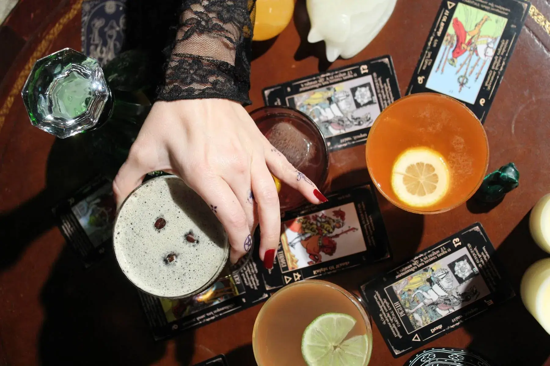 Enchanted cocktail with tarot cards