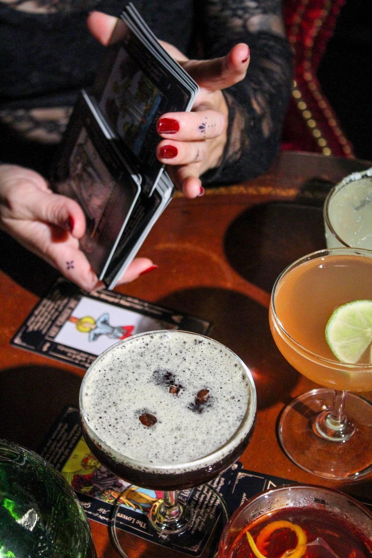 An espresso martini and tarot cards at Elixir VI